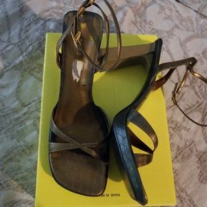 9 West Bronze Croc-Look Strappy Heels 10
